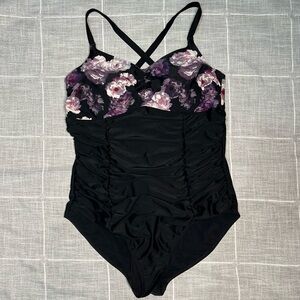 Torrid Black and Purple Floral One Piece Swimsuit